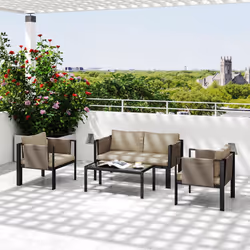 Outsunny 4 Piece Garden Sofa Set w/ Tempered Glass Coffee Table Khaki - Additional view 6