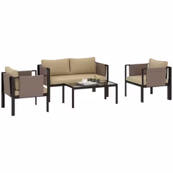 Outsunny 4 Piece Garden Sofa Set w/ Tempered Glass Coffee Table Khaki - Additional view 8