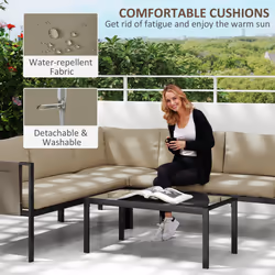 Outsunny 4 Piece Garden Furniture Set w/ Breathable Mesh Pocket, Khaki - Additional view 5