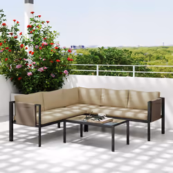 Outsunny 4 Piece Garden Furniture Set w/ Breathable Mesh Pocket, Khaki - Additional view 6