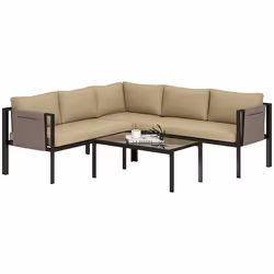 Outsunny 4 Piece Garden Furniture Set w/ Breathable Mesh Pocket, Khaki - Additional view 8