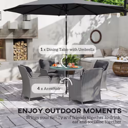 Outsunny Luxury Rattan Garden Dining Set W/ Parasol, Cushions, Light Grey