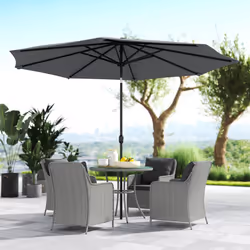 Outsunny Luxury Rattan Garden Dining Set W/ Parasol, Cushions, Light Grey - Additional view 5