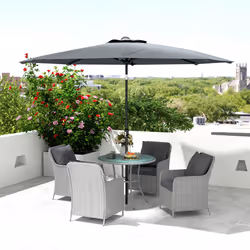 Outsunny Luxury Rattan Garden Dining Set W/ Parasol, Cushions, Light Grey - Additional view 6