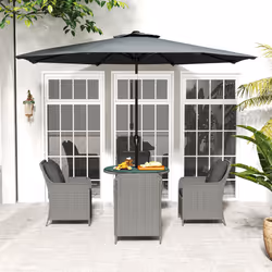 Outsunny Luxury Rattan Garden Dining Set W/ Parasol, Cushions, Light Grey - Additional view 7