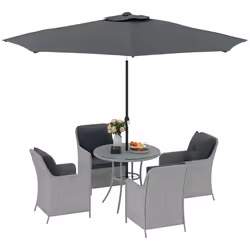 Outsunny Luxury Rattan Garden Dining Set W/ Parasol, Cushions, Light Grey - Additional view 8