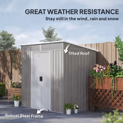 Outsunny 6.5x4FT Garden Shed Lockable Metal Tool Shed Light Grey Wood Effect - Additional view 5