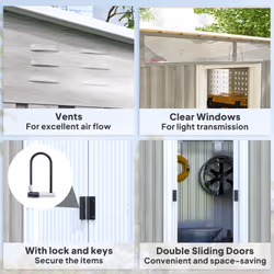 Outsunny 6.5x4FT Garden Shed Lockable Metal Tool Shed Light Grey Wood Effect - Additional view 6