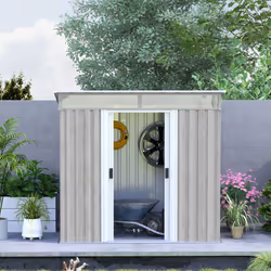 Outsunny 6.5x4FT Garden Shed Lockable Metal Tool Shed Light Grey Wood Effect - Additional view 8