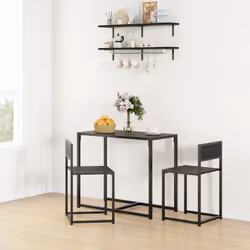 HOMCOM 3 Piece Dining Table Set with Metal Frame, Black