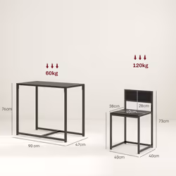 HOMCOM 3 Piece Dining Table Set with Metal Frame, Black