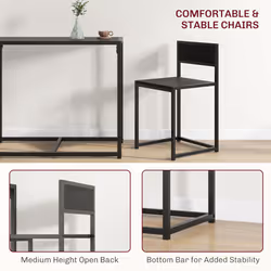 HOMCOM 3 Piece Dining Table Set with Metal Frame, Black - Additional view 5