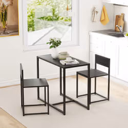 HOMCOM 3 Piece Dining Table Set with Metal Frame, Black - Additional view 7