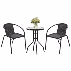 Outsunny 3 Pieces Garden Furniture Set with 2 Stackable Chairs, Black - Additional view 8