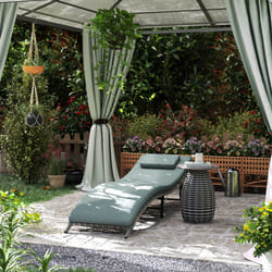 Outsunny Folding Rattan Sun Lounger with Cushion and Pillow, Mixed Grey
