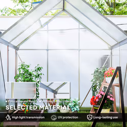 Outsunny Polycarbonate Walk-in Garden Greenhouse w/ Sliding Door Silver Tone