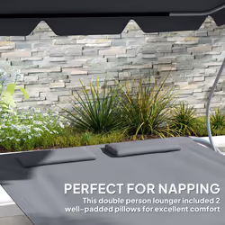 Outsunny Garden Double Hammock Sun Lounger Day Bed Canopy w/ 2 Pillows