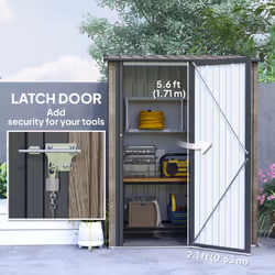 Outsunny Outdoor Storage Shed Steel Garden Shed w/ Lockable Door Light Grey - Additional view 4