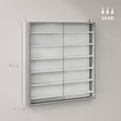 HOMCOM 7-Tier Wall Display Cabinet w/ Glass Doors, Graphite Wood Effect