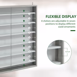 HOMCOM 7-Tier Wall Display Cabinet w/ Glass Doors, Graphite Wood Effect