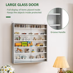 HOMCOM 7-Tier Wall Display Cabinet w/ Glass Doors, Graphite Wood Effect - Additional view 4