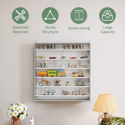 HOMCOM 7-Tier Wall Display Cabinet w/ Glass Doors, Graphite Wood Effect - Additional view 5