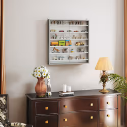 HOMCOM 7-Tier Wall Display Cabinet w/ Glass Doors, Graphite Wood Effect - Additional view 6