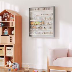 HOMCOM 7-Tier Wall Display Cabinet w/ Glass Doors, Graphite Wood Effect - Additional view 8