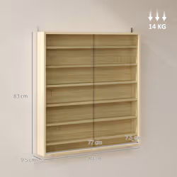 HOMCOM 7-Tier Wall Display Cabinet w/ Shelves Glass Doors, Oak