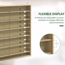 HOMCOM 7-Tier Wall Display Cabinet w/ Shelves Glass Doors, Oak