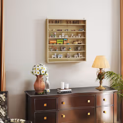 HOMCOM 7-Tier Wall Display Cabinet w/ Shelves Glass Doors, Oak - Additional view 6