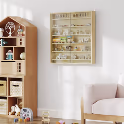 HOMCOM 7-Tier Wall Display Cabinet w/ Shelves Glass Doors, Oak - Additional view 8