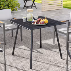 Outsunny Garden Table for 4 Person with Slat Top, Steel Frame, Black