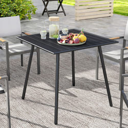 Outsunny Garden Table for 4 Person with Slat Top, Steel Frame, Black