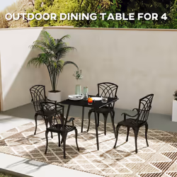 Outsunny Garden Table for 4 Person with Slat Top, Steel Frame, Black