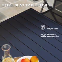 Outsunny Garden Table for 4 Person with Slat Top, Steel Frame, Black