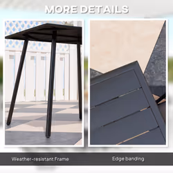 Outsunny Garden Table for 4 Person with Slat Top, Steel Frame, Black - Additional view 4