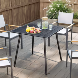 Outsunny Garden Table for 4 Person with Slat Top, Steel Frame, Black - Additional view 6