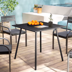 Outsunny Garden Table for 4 Person with Slat Top, Steel Frame, Black - Additional view 7