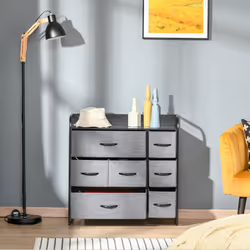 HOMCOM 3-Tier Fabric Bedroom Dresser with 7 Foldable Drawers, Grey
