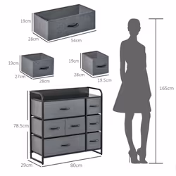 HOMCOM 3-Tier Fabric Bedroom Dresser with 7 Foldable Drawers, Grey - Additional view 8