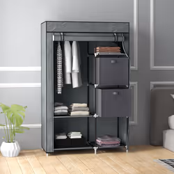 HOMCOM Fabric Portable Wardrobe with 2 Fabric Drawers, Hanging Rail, Grey