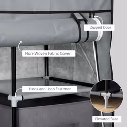 HOMCOM Fabric Portable Wardrobe with 2 Fabric Drawers, Hanging Rail, Grey