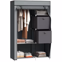 HOMCOM Fabric Portable Wardrobe with 2 Fabric Drawers, Hanging Rail, Grey - Additional view 8