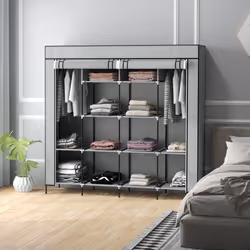 HOMCOM Fabric Wardrobe w/ 12 Shelves 2 Hanging Rails Foldable Closets - Additional view 4