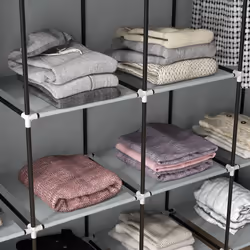 HOMCOM Fabric Wardrobe w/ 12 Shelves 2 Hanging Rails Foldable Closets - Additional view 6