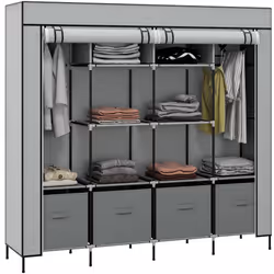 HOMCOM Fabric Wardrobe w/ 12 Shelves 2 Hanging Rails Foldable Closets - Additional view 8