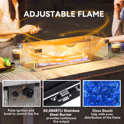 Outsunny Gas Fire Pit Table with 50,000 BTU Burner, Cover, Dark Grey - Additional view 4