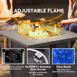 Outsunny Gas Fire Pit Table with 40,000 BTU Burner, Cover, Dark Grey - Additional view 4