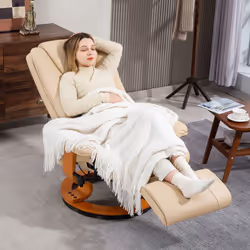 HOMCOM PU Leather Reclining Armchair with Footrest for Living Room, Beige